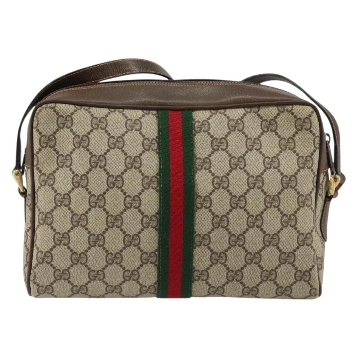 GUCCI GG Supreme Web Sherry Line Shoulder Bag PVC Beige Gold Auth 156026