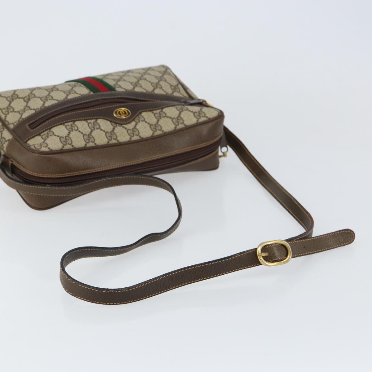 GUCCI GG Supreme Web Sherry Line Shoulder Bag PVC Beige Gold Auth 156026