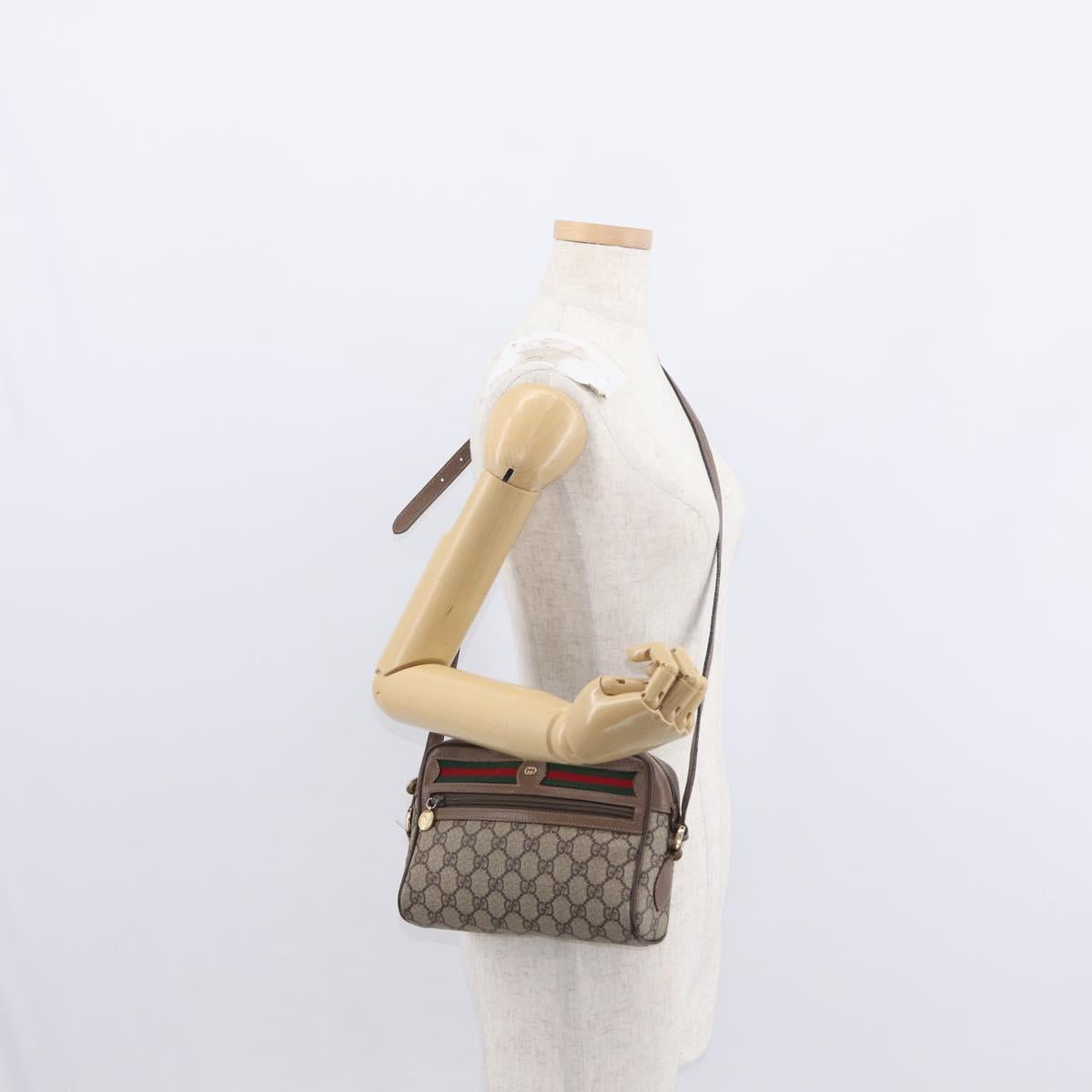 GUCCI GG Supreme Web Sherry Line Shoulder Bag PVC Red Beige Auth 156027