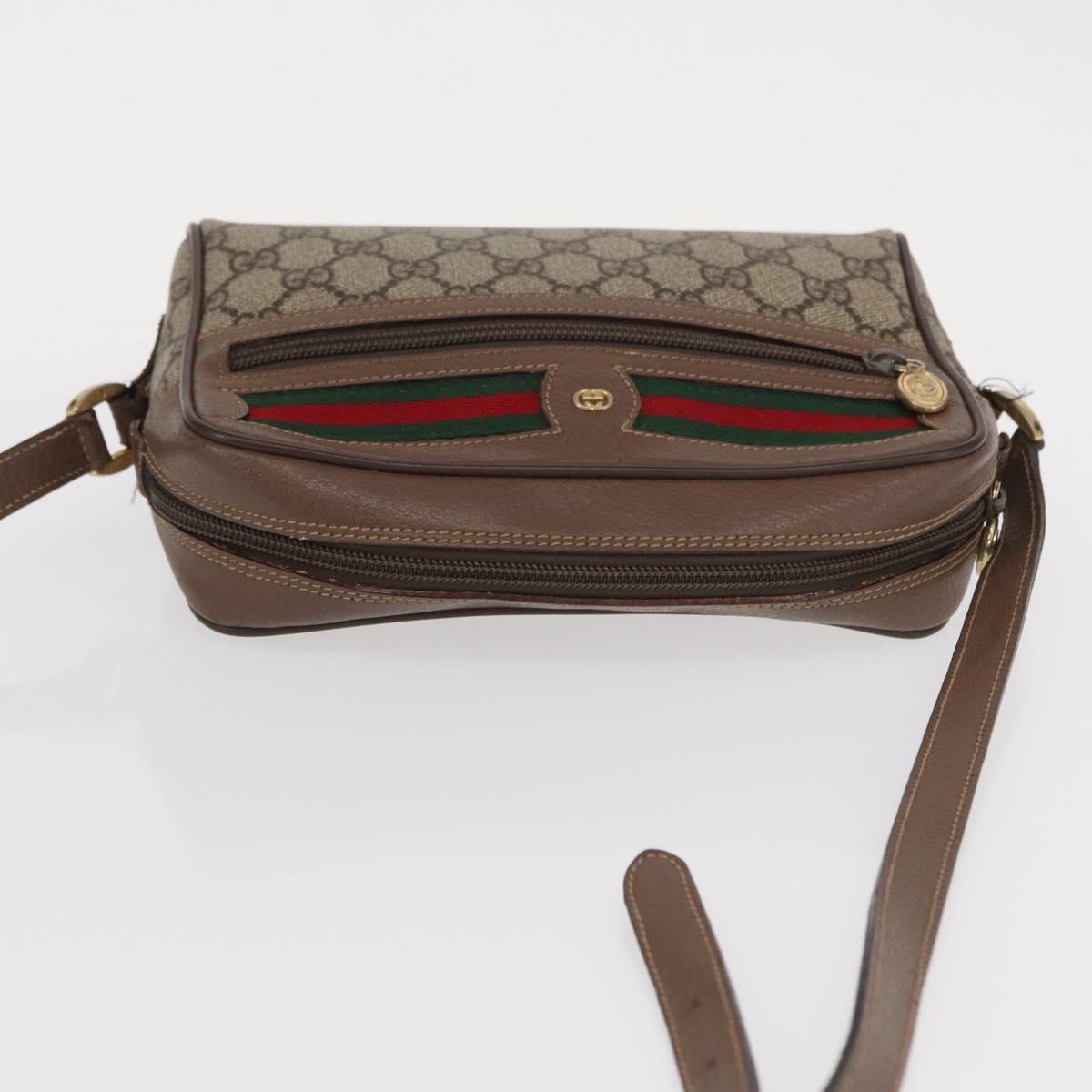 GUCCI GG Supreme Web Sherry Line Shoulder Bag PVC Red Beige Auth 156027