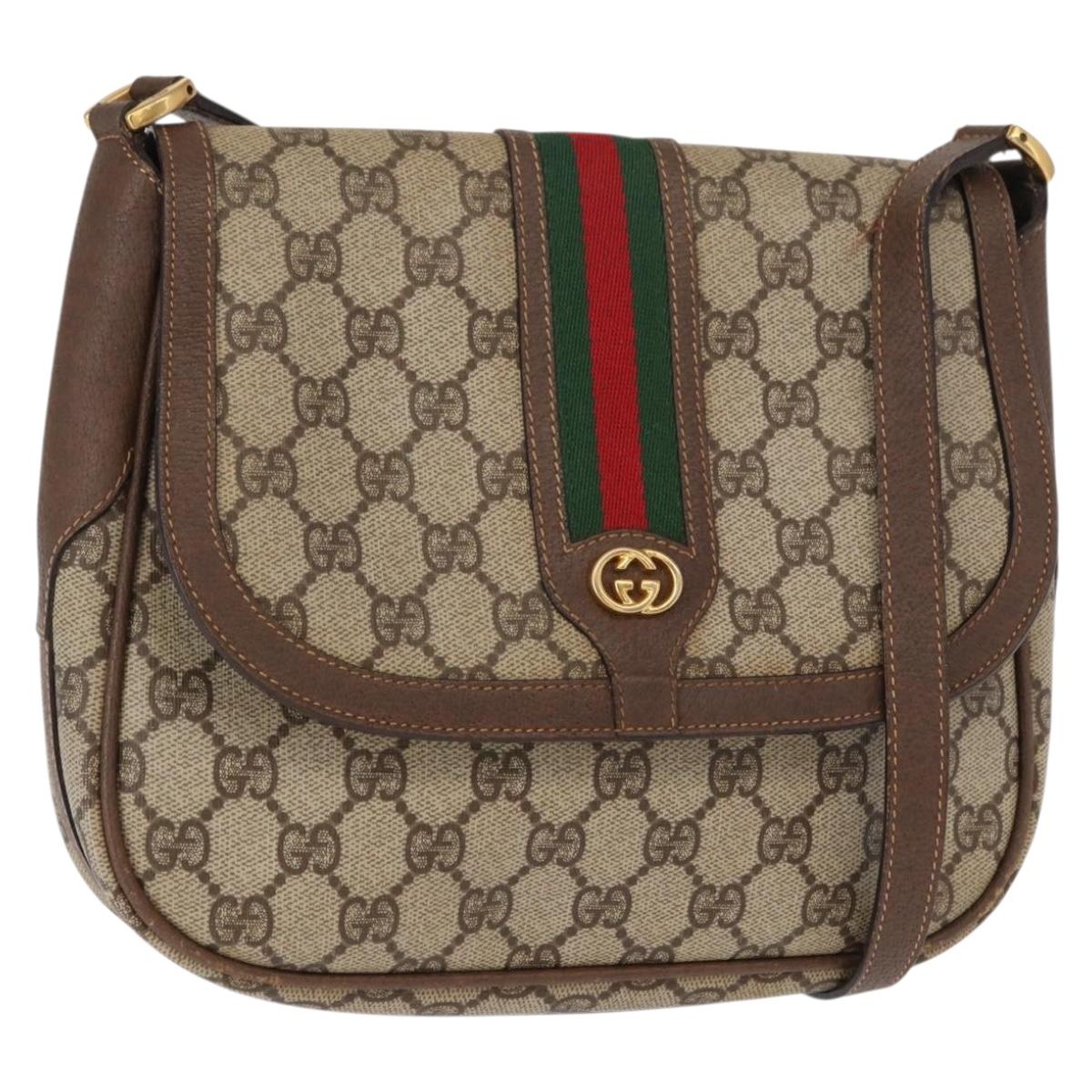 GUCCI GG Supreme Web Sherry Line Bag PVC Beige Gold 001 116 0914 Auth 156028