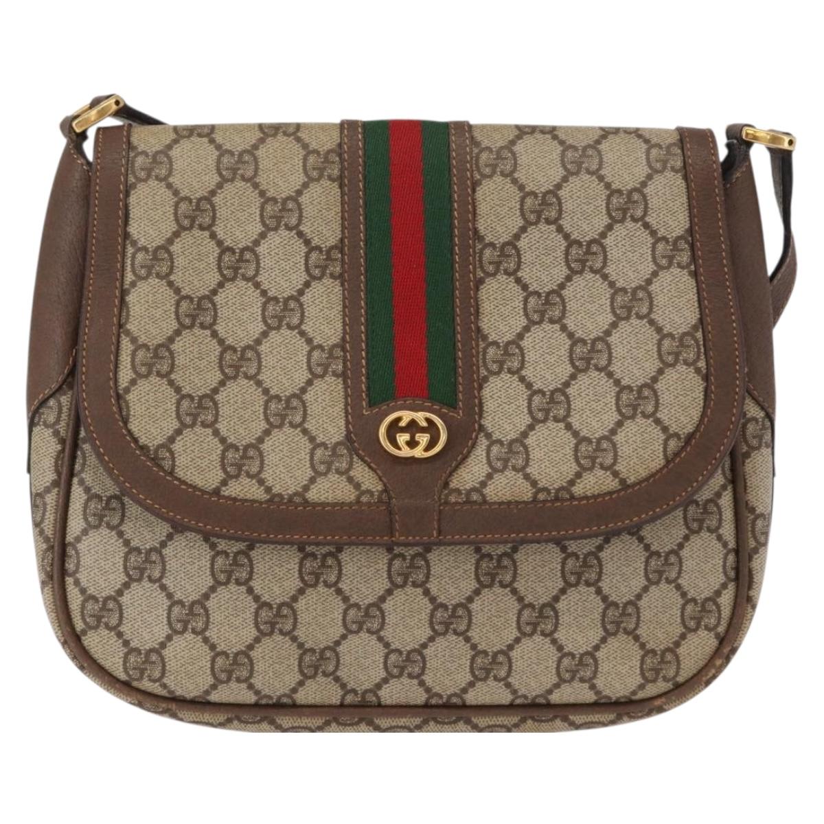 GUCCI GG Supreme Web Sherry Line Bag PVC Beige Gold 001 116 0914 Auth 156028