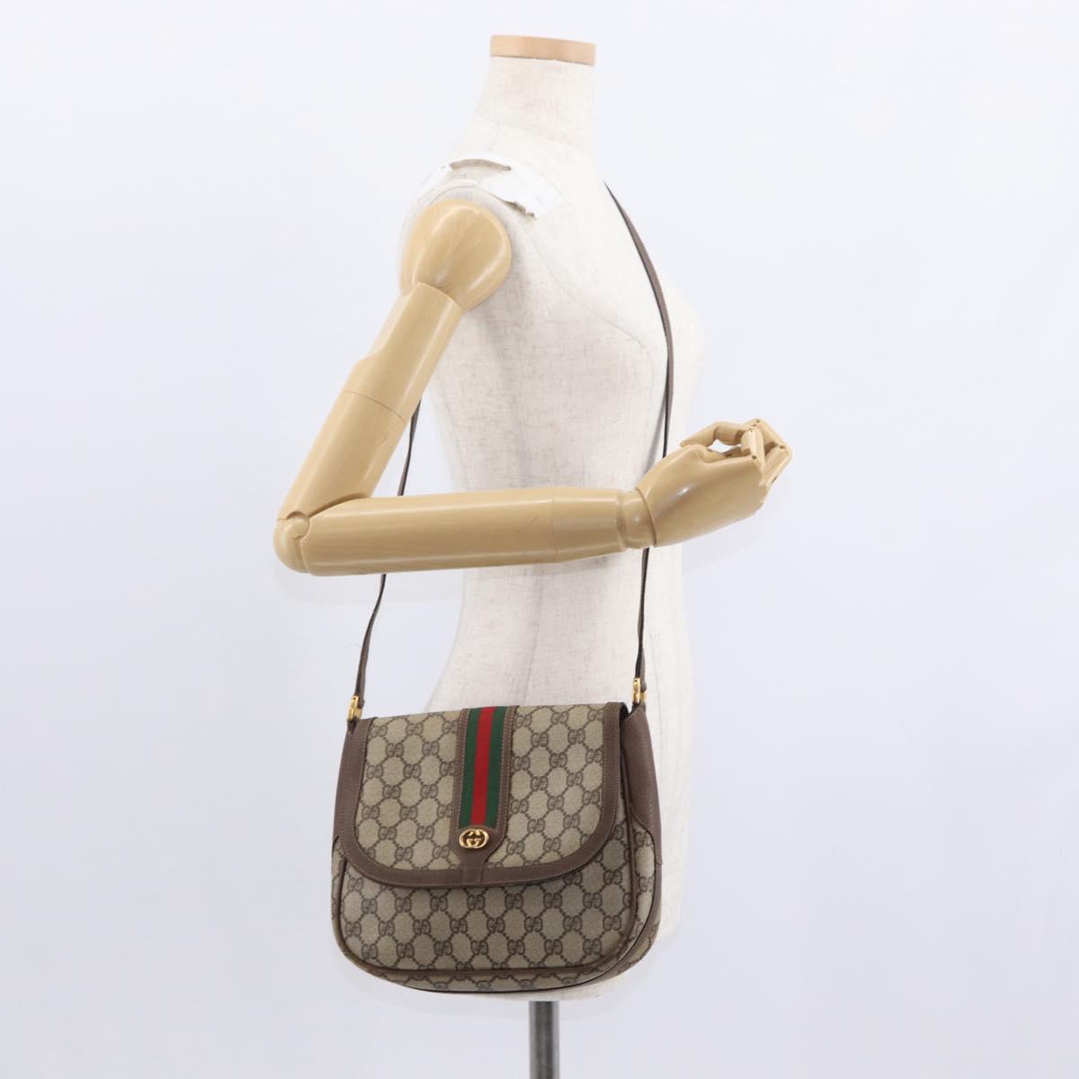 GUCCI GG Supreme Web Sherry Line Bag PVC Beige Gold 001 116 0914 Auth 156028