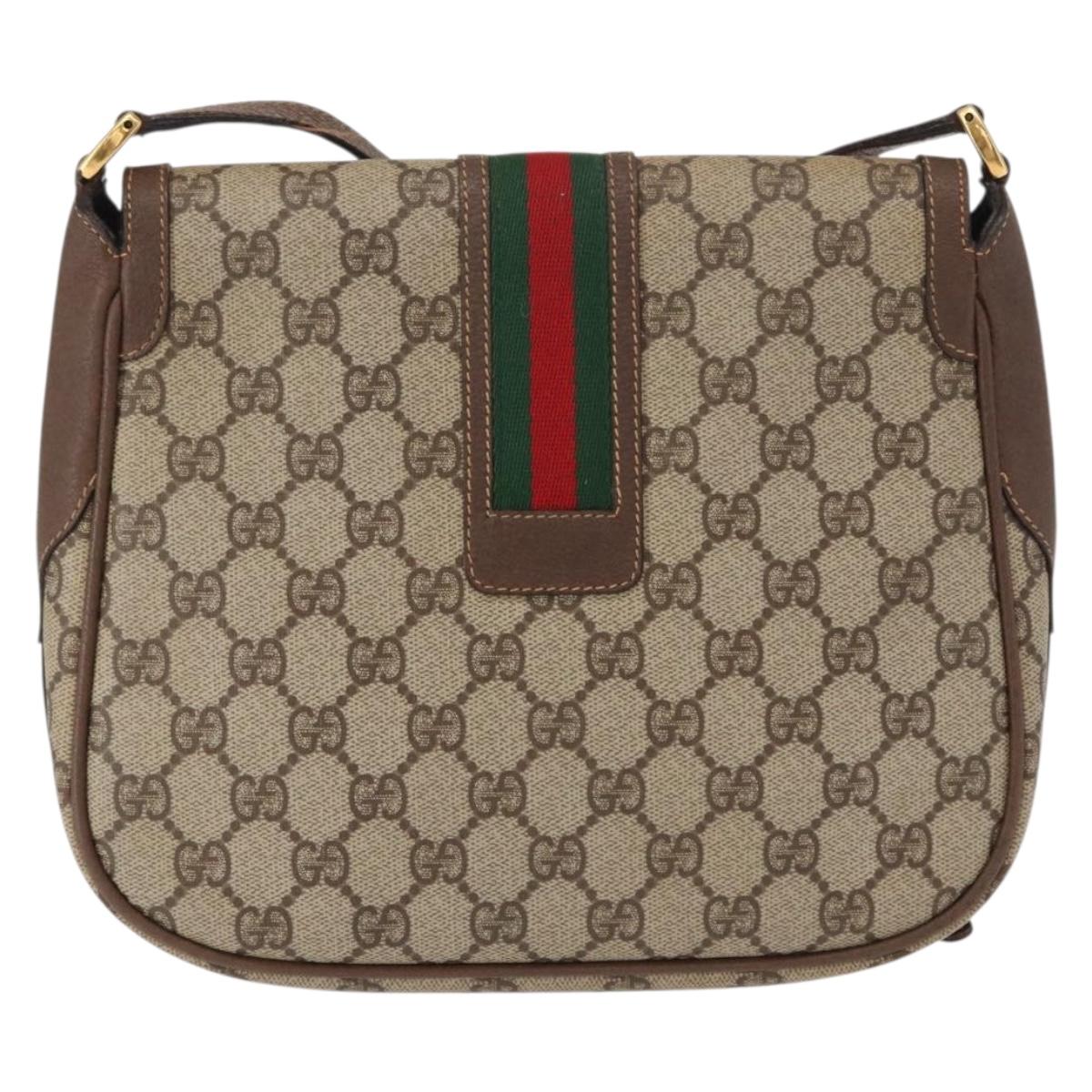 GUCCI GG Supreme Web Sherry Line Bag PVC Beige Gold 001 116 0914 Auth 156028