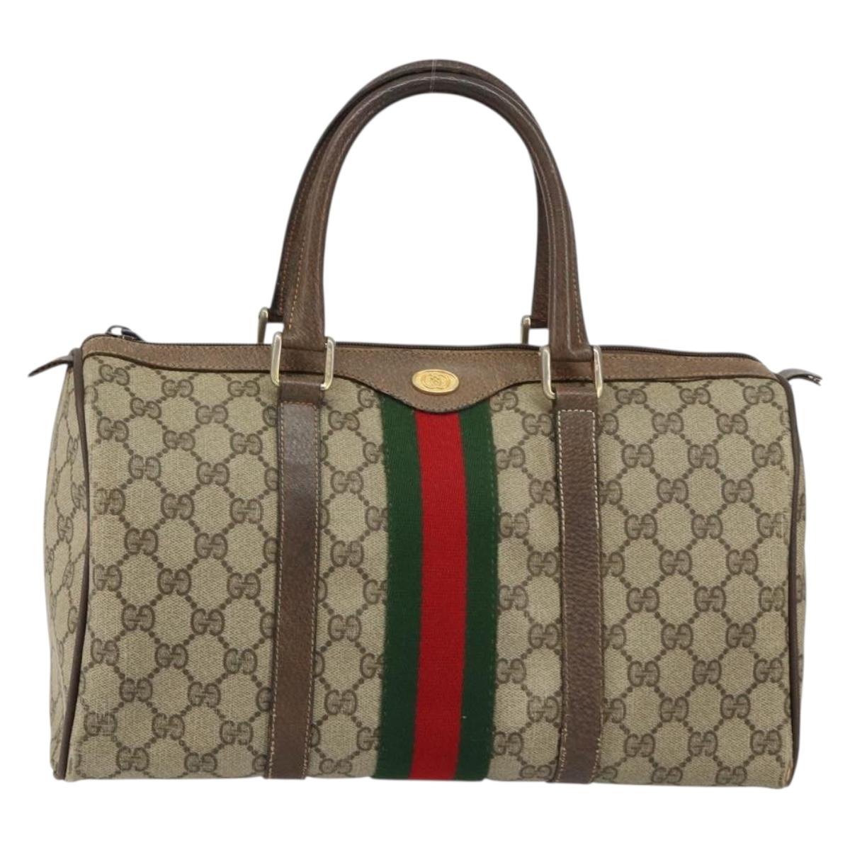 GUCCI GG Supreme Web Sherry Line Boston Bag PVC Beige Gold 58 02 007 Auth 156029
