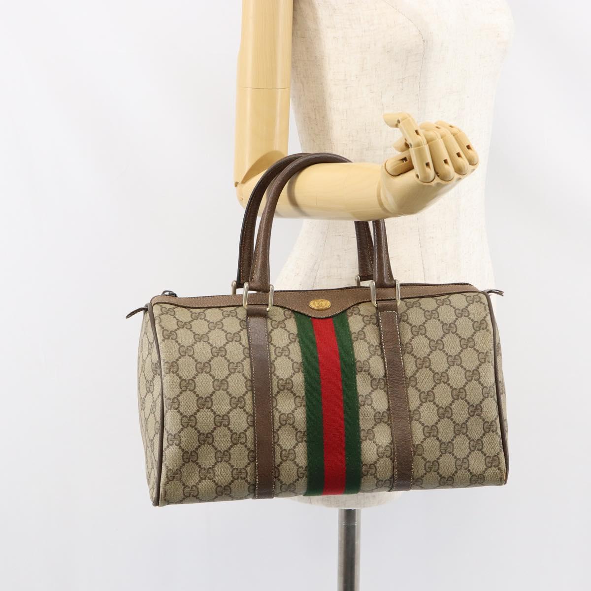 GUCCI GG Supreme Web Sherry Line Boston Bag PVC Beige Gold 58 02 007 Auth 156029