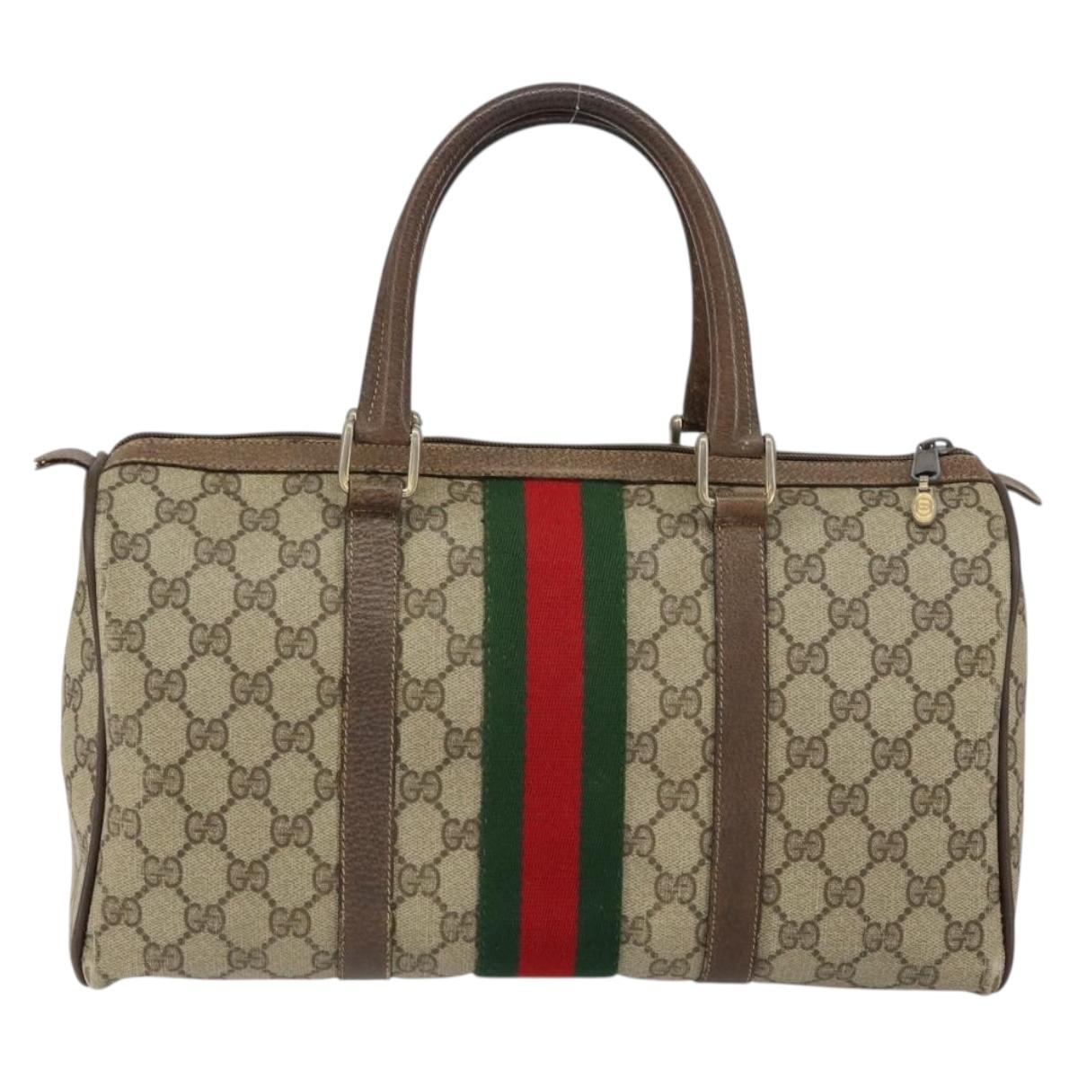 GUCCI GG Supreme Web Sherry Line Boston Bag PVC Beige Gold 58 02 007 Auth 156029
