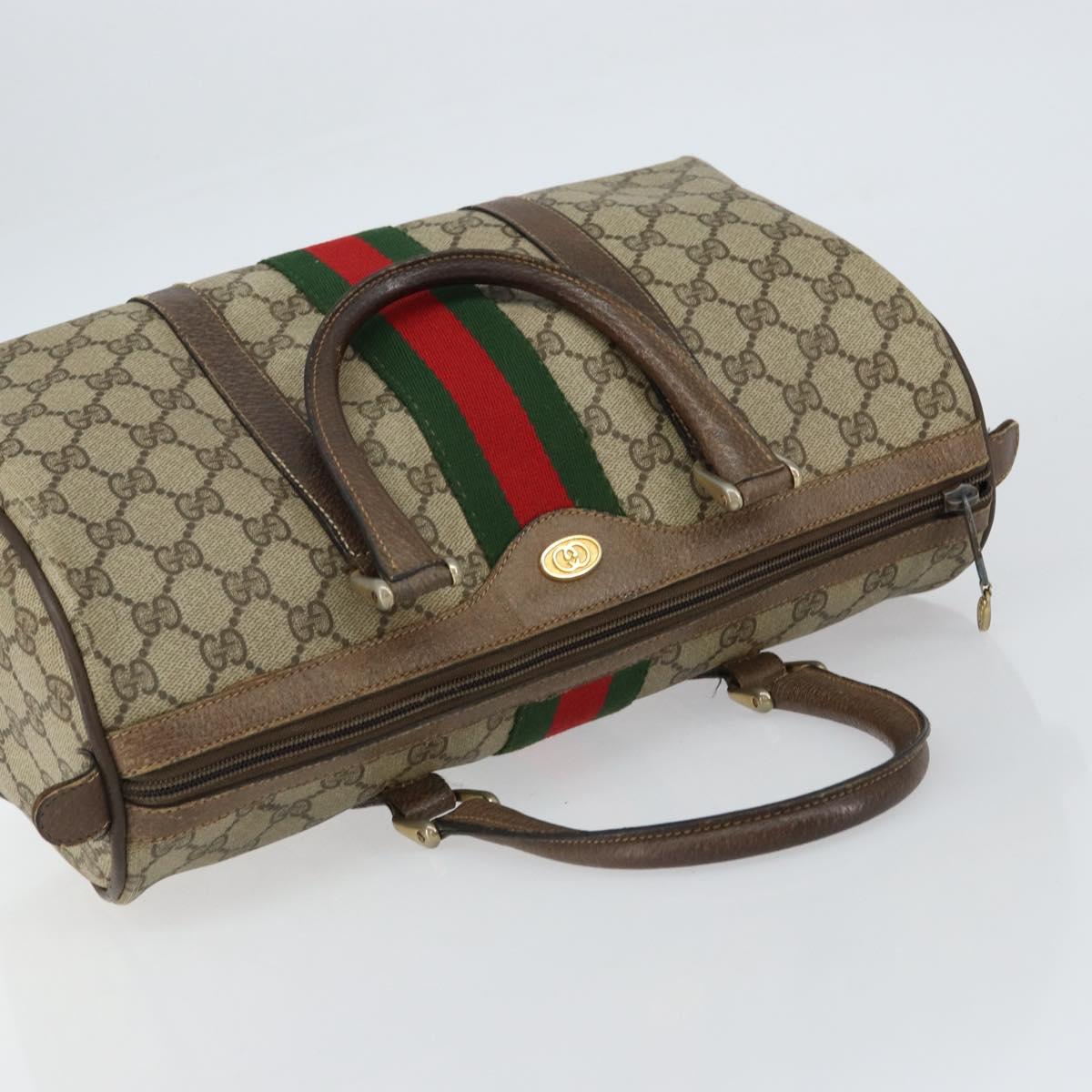 GUCCI GG Supreme Web Sherry Line Boston Bag PVC Beige Gold 58 02 007 Auth 156029