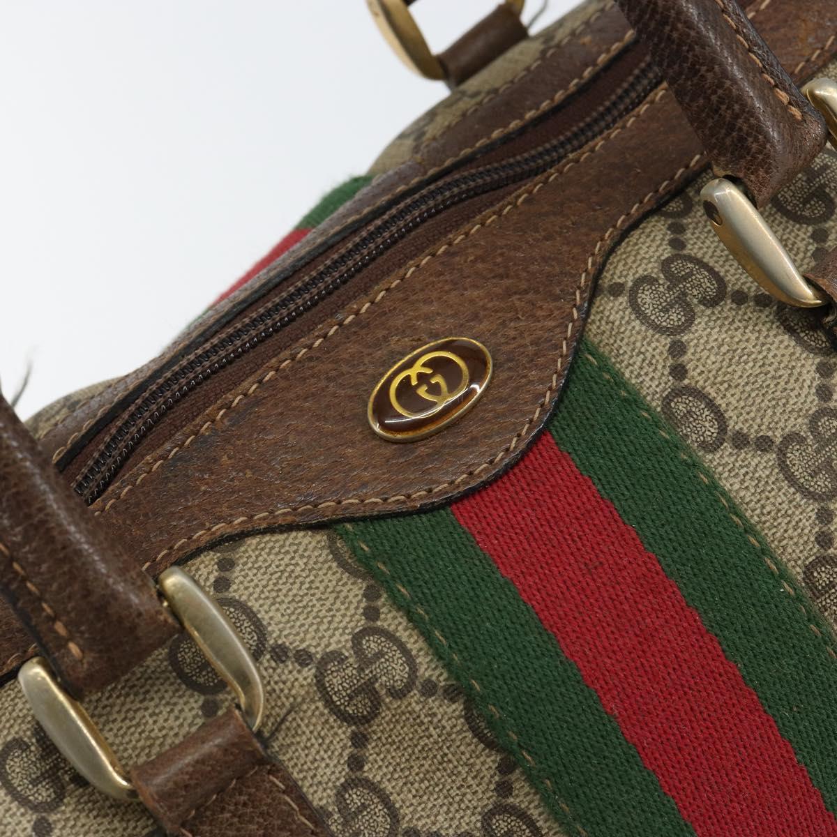 GUCCI GG Supreme Web Sherry Line Boston Bag PVC Beige Gold Auth 156030