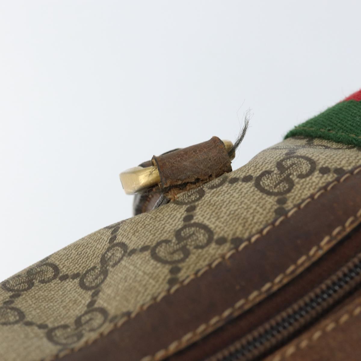 GUCCI GG Supreme Web Sherry Line Boston Bag PVC Beige Gold Auth 156030