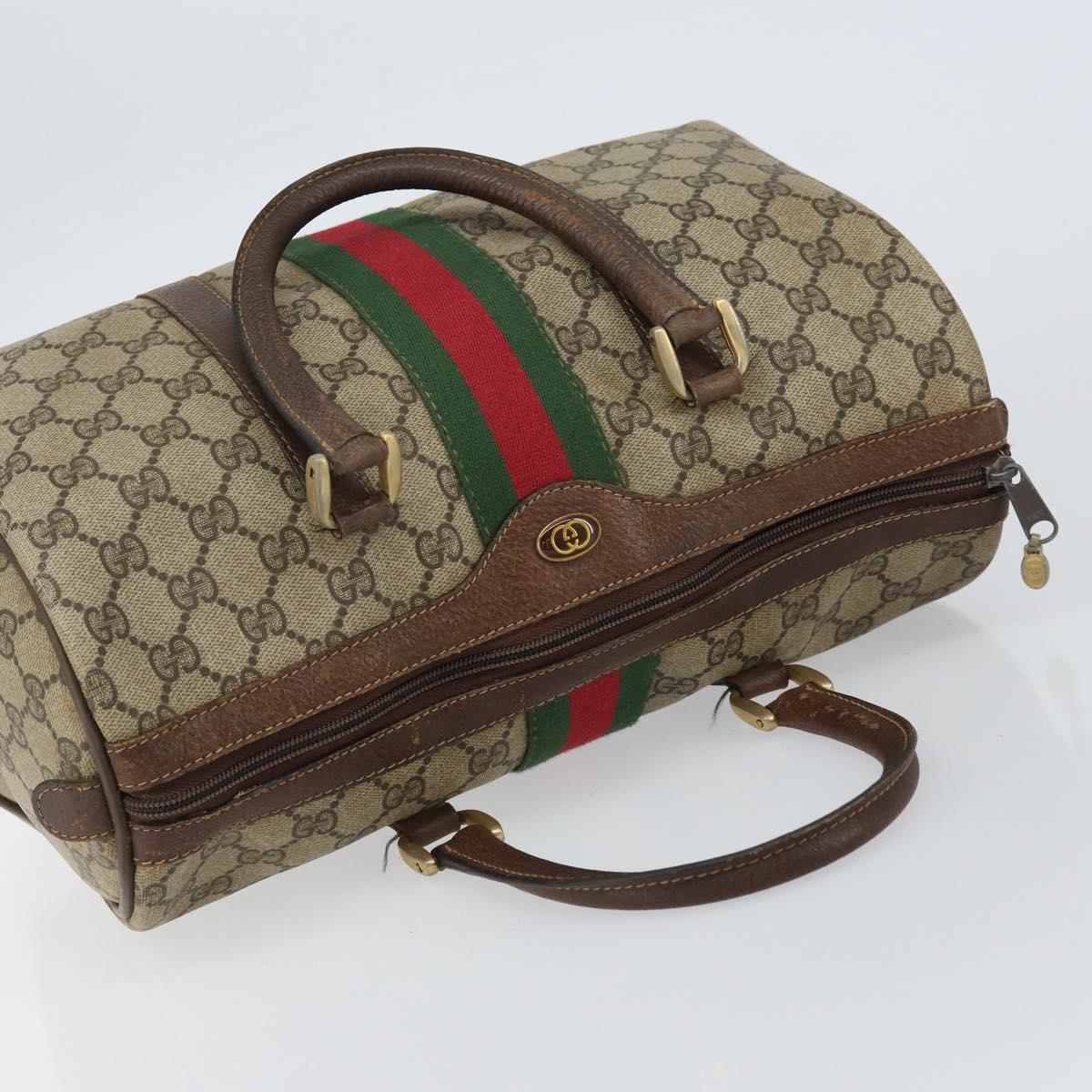 GUCCI GG Supreme Web Sherry Line Boston Bag PVC Beige Gold Auth 156030