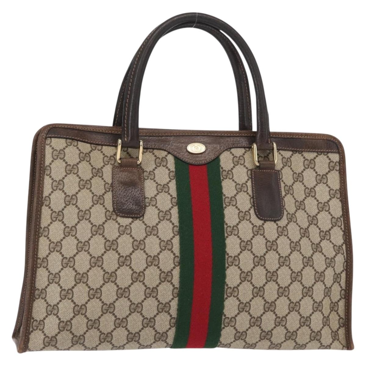 GUCCI GG Supreme Web Sherry Line Hand Bag PVC Beige Gold 010 378 Auth 156033