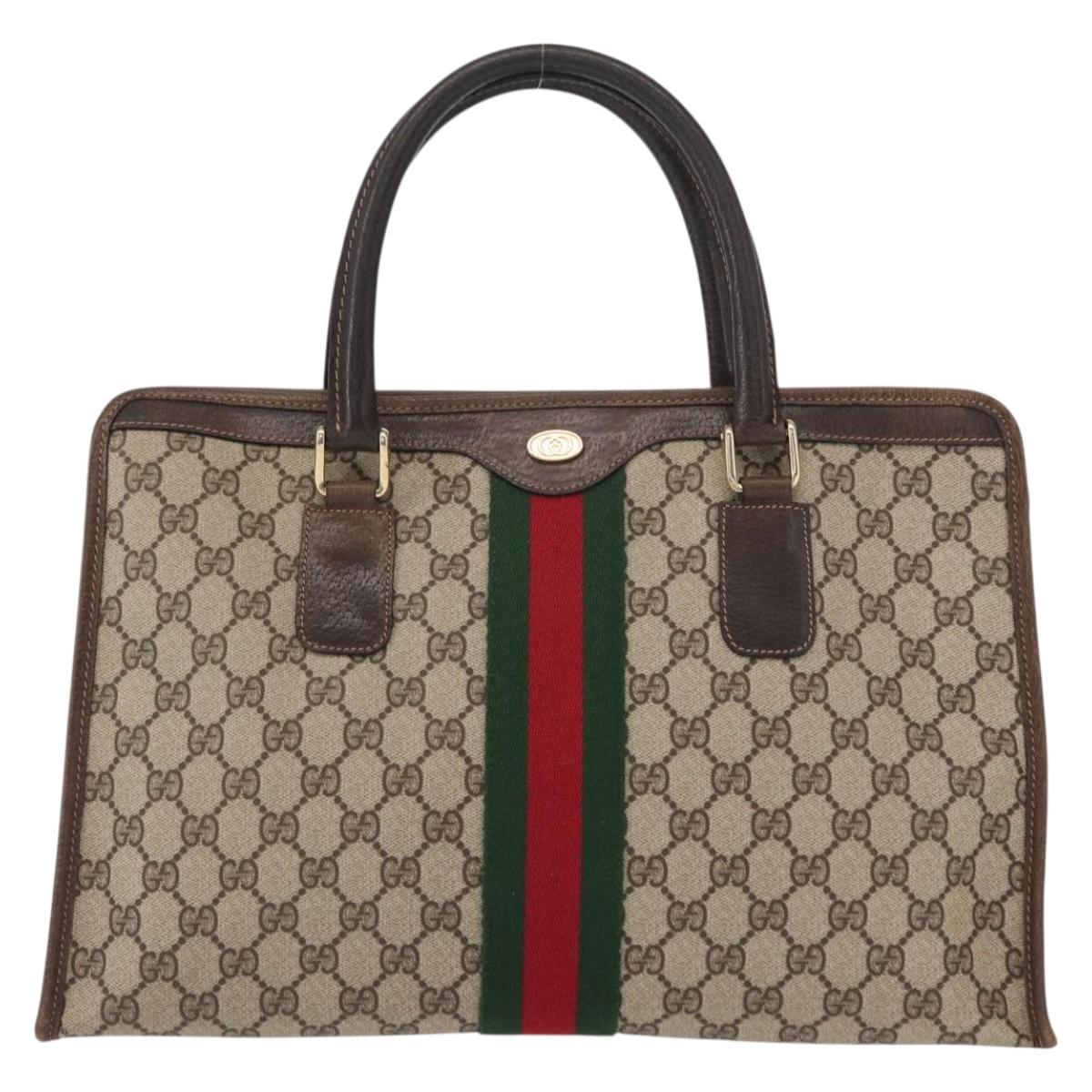 GUCCI GG Supreme Web Sherry Line Hand Bag PVC Beige Gold 010 378 Auth 156033