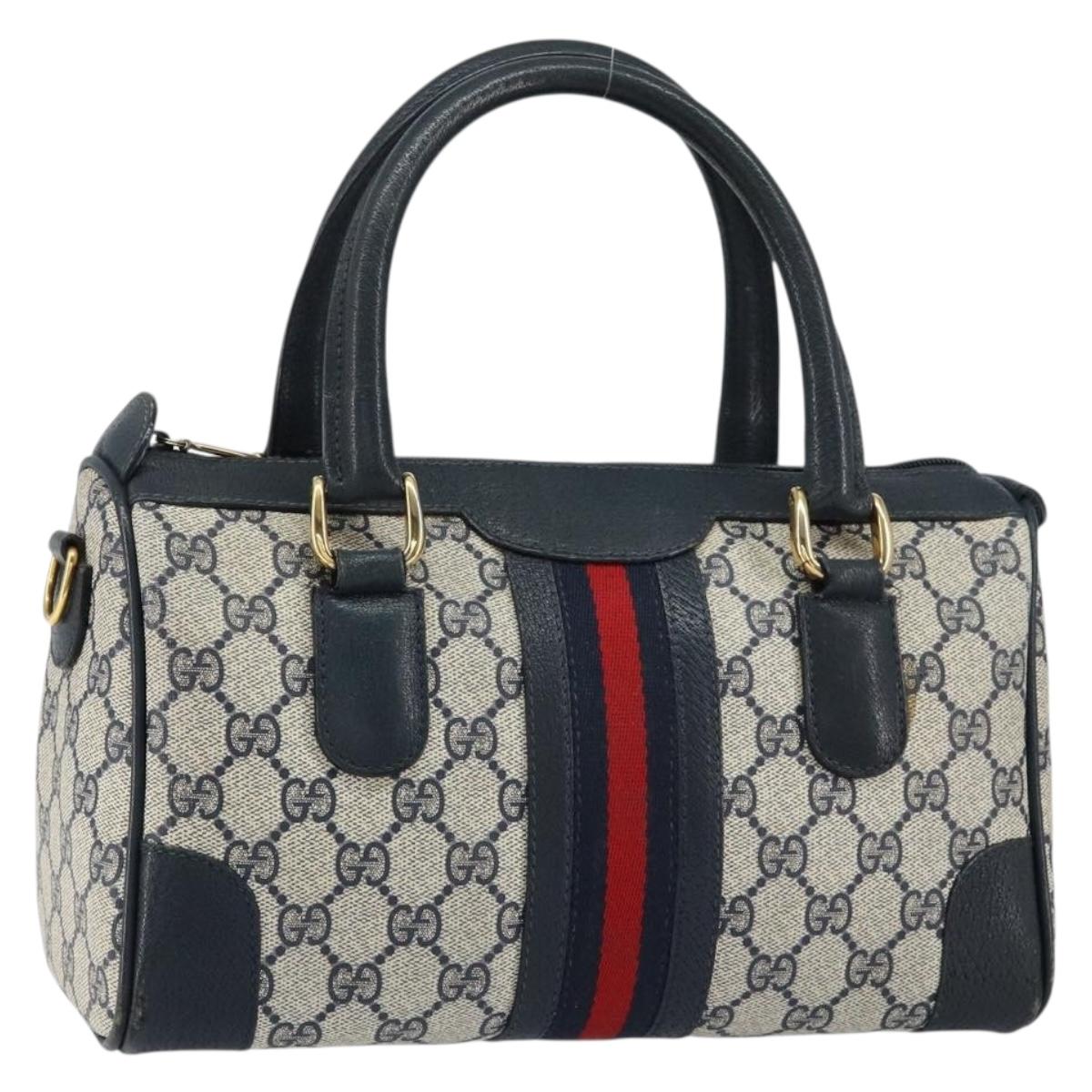 GUCCI GG Supreme Sherry Line Boston Bag PVC Navy Gold 002 39 0069 Auth 156034