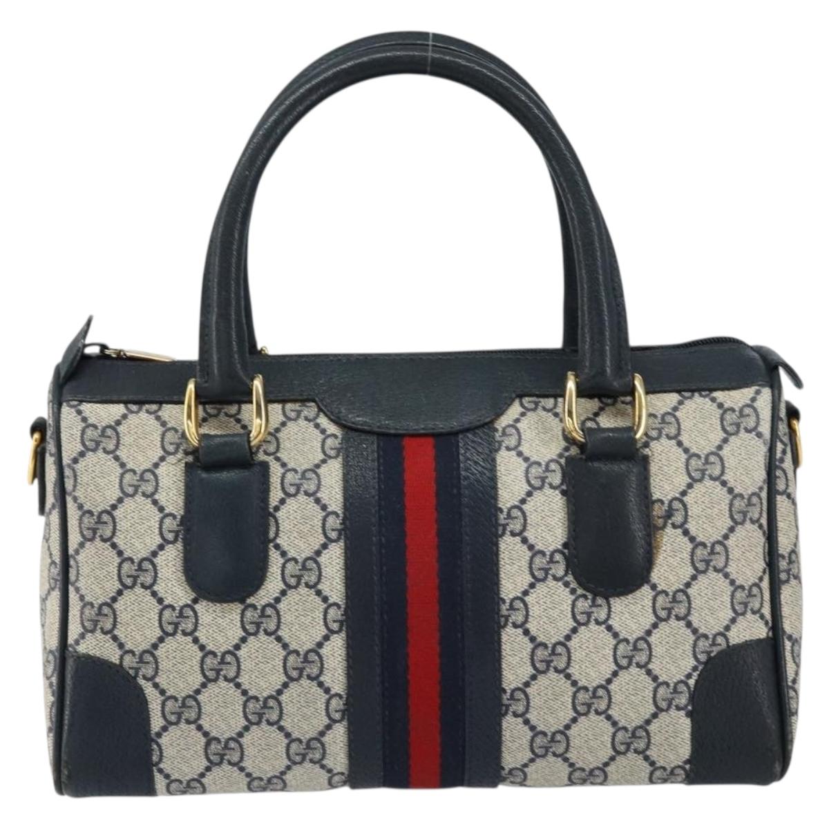 GUCCI GG Supreme Sherry Line Boston Bag PVC Navy Gold 002 39 0069 Auth 156034