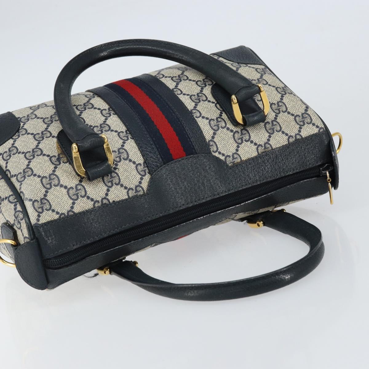GUCCI GG Supreme Sherry Line Boston Bag PVC Navy Gold 002 39 0069 Auth 156034
