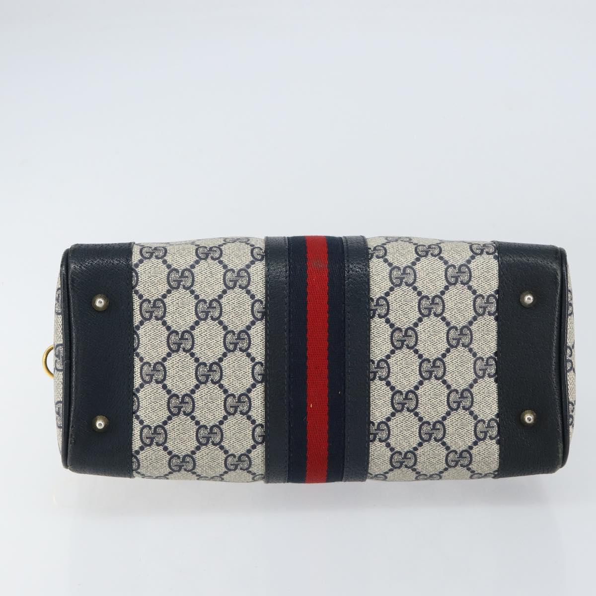 GUCCI GG Supreme Sherry Line Boston Bag PVC Navy Gold 002 39 0069 Auth 156034