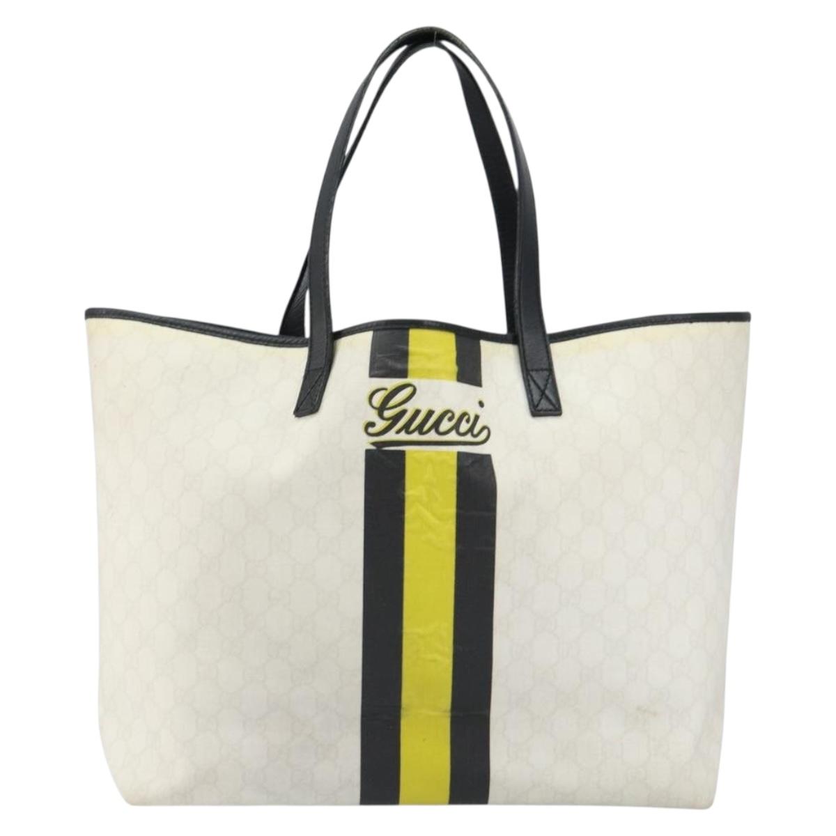 GUCCI GG Supreme Tote Bag PVC Leather Outlet White 257245 Auth 156037