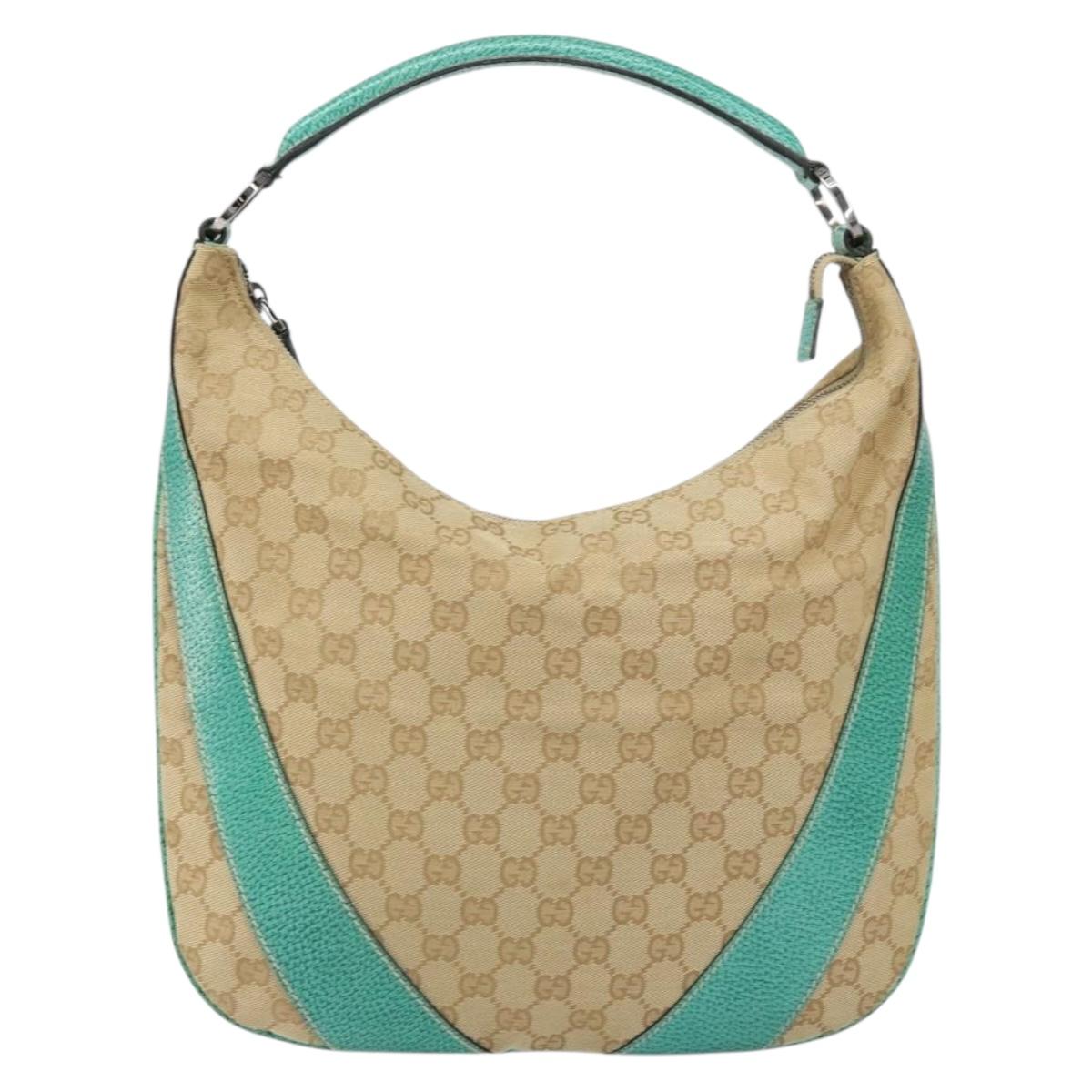 GUCCI GG Canvas Shoulder Bag Beige Silver 134357 Auth 156040