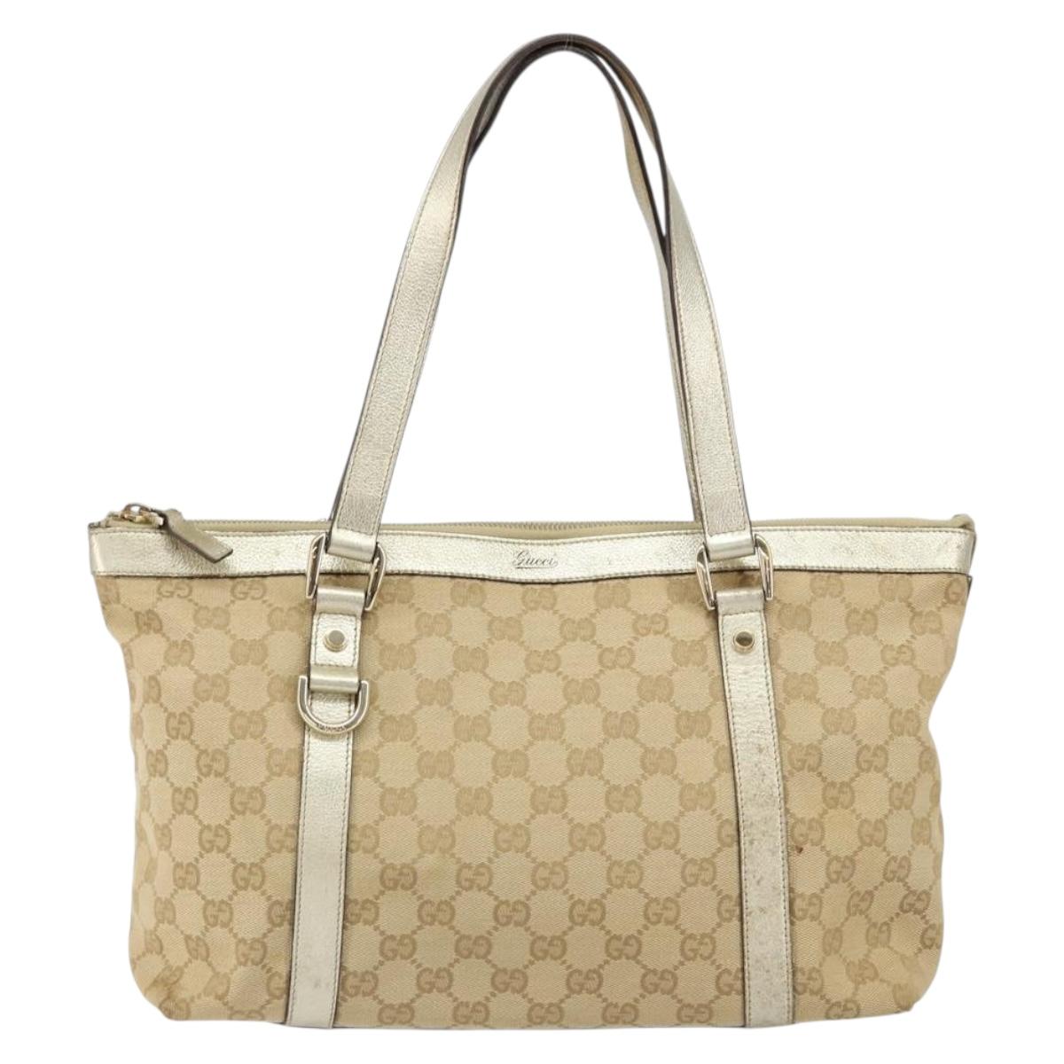 GUCCI GG Canvas Abbey Tote Bag Beige Gold 141470 Auth 156041