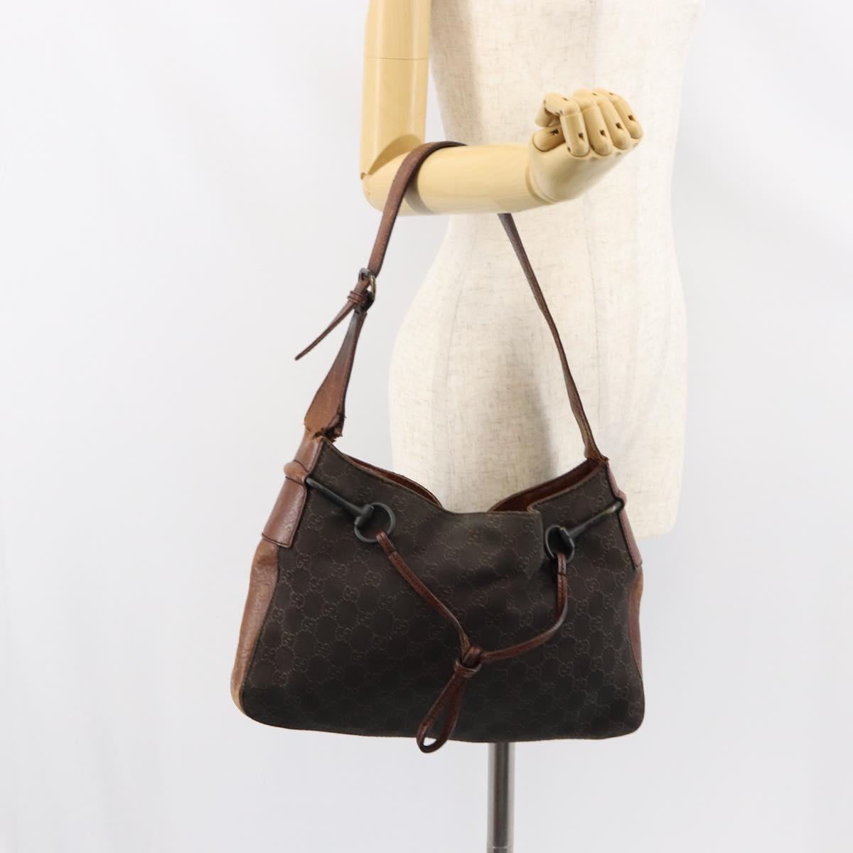 GUCCI Horsebit GG Canvas Shoulder Bag Black 101975 Auth 156044