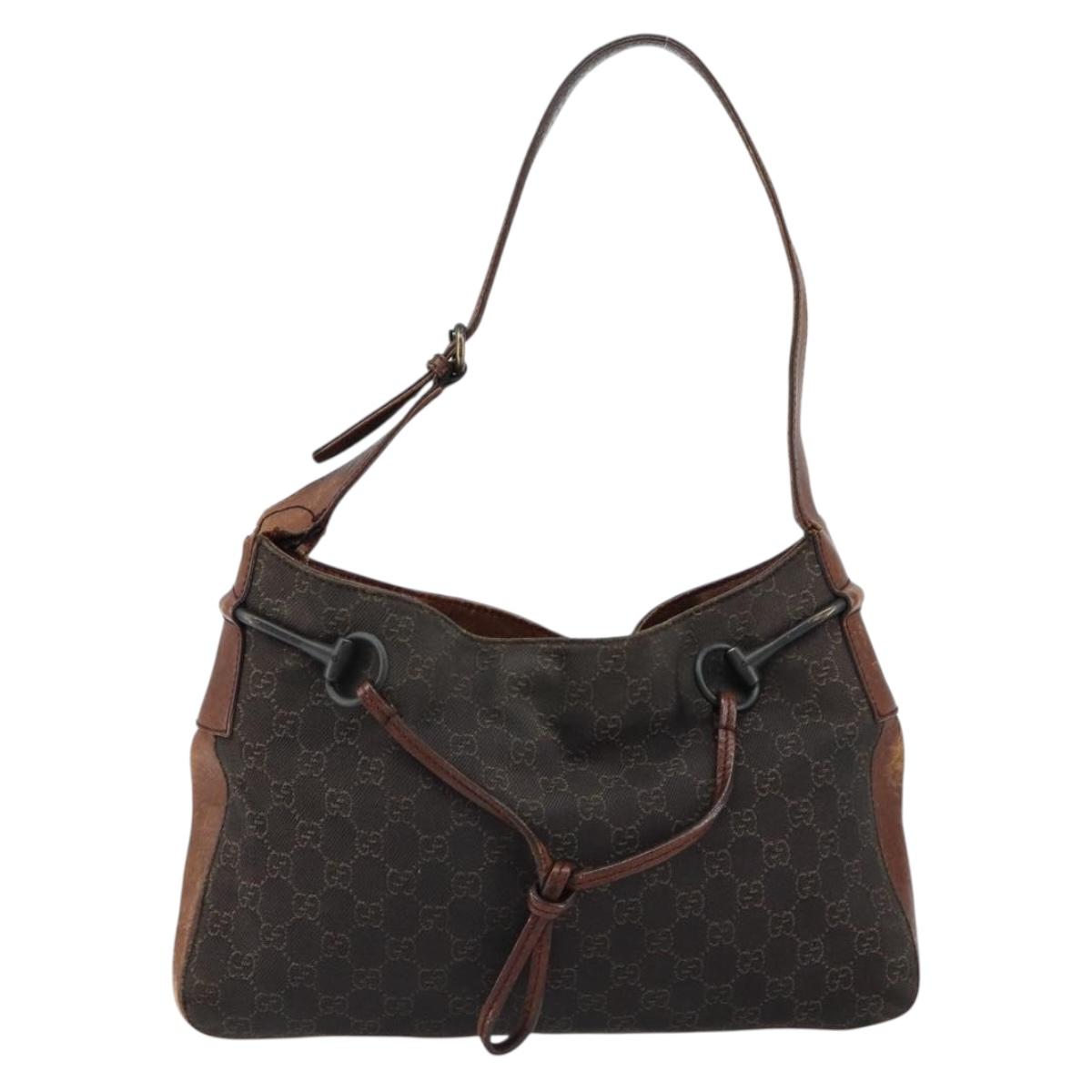 GUCCI Horsebit GG Canvas Shoulder Bag Black 101975 Auth 156044