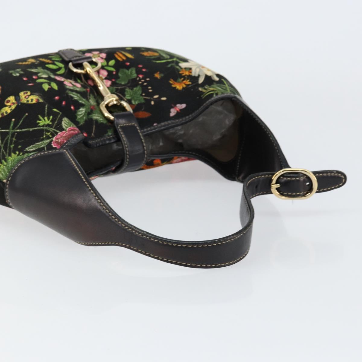 GUCCI Flora Shoulder Bag Canvas Black Gold 153029 Auth 156047