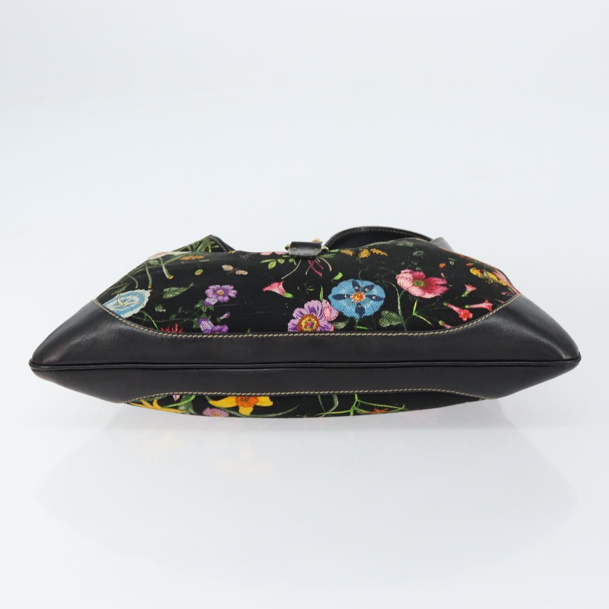 GUCCI Flora Shoulder Bag Canvas Black Gold 153029 Auth 156047