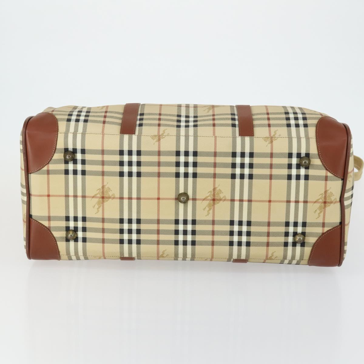 Burberrys Nova Check Boston Bag PVC Leather 2way Beige Gold Auth 156048