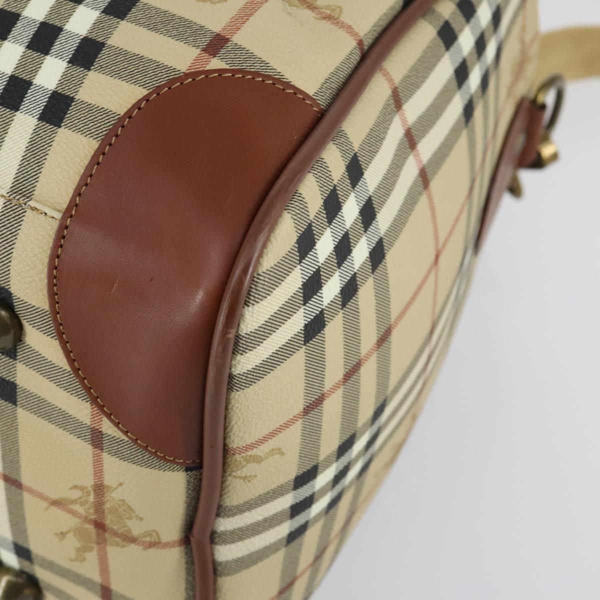 Burberrys Nova Check Boston Bag PVC Leather 2way Beige Gold Auth 156048