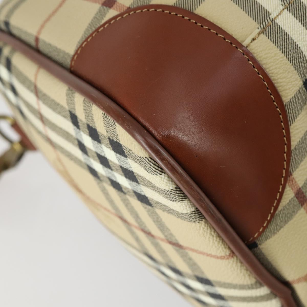 Burberrys Nova Check Boston Bag PVC Leather 2way Beige Gold Auth 156048