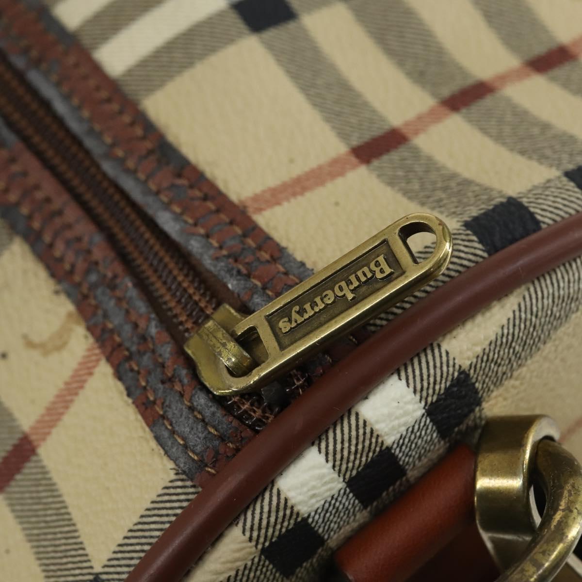 Burberrys Nova Check Boston Bag PVC Leather 2way Beige Gold Auth 156048