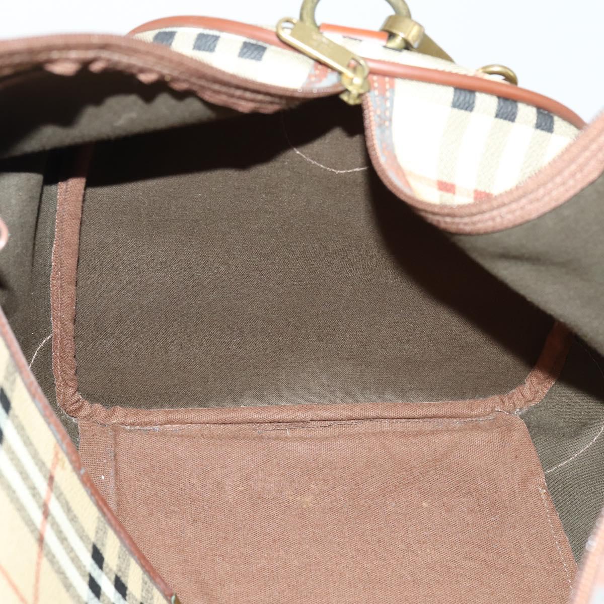 Burberrys Nova Check Boston Bag PVC Leather 2way Beige Gold Auth 156048