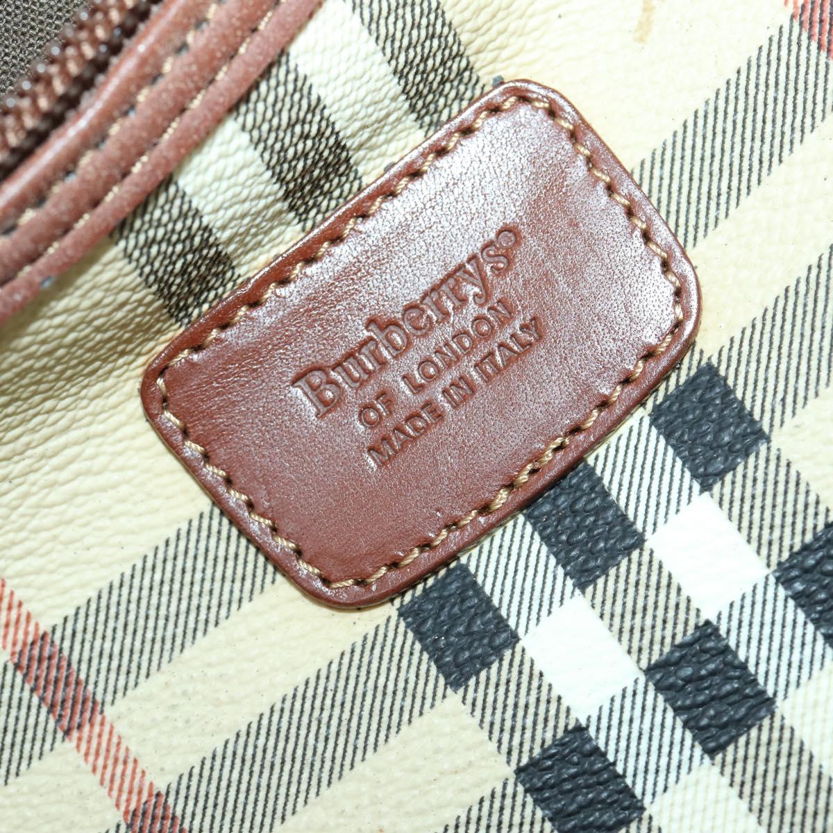 Burberrys Nova Check Boston Bag PVC Leather 2way Beige Gold Auth 156048