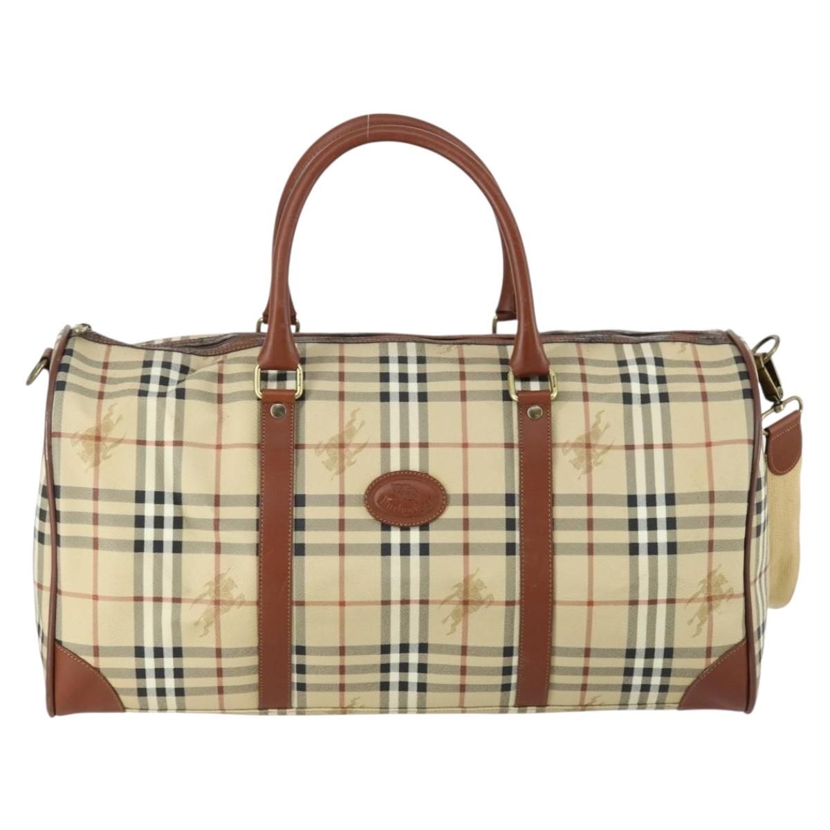 Burberrys Nova Check Boston Bag PVC Leather 2way Beige Gold Auth 156048