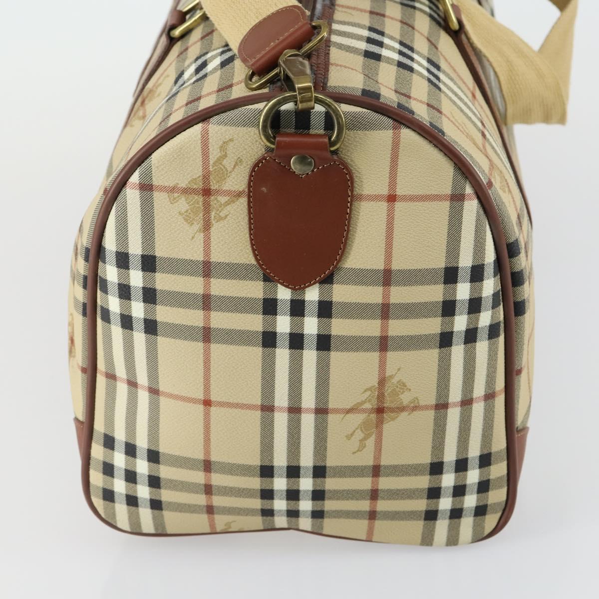 Burberrys Nova Check Boston Bag PVC Leather 2way Beige Gold Auth 156048