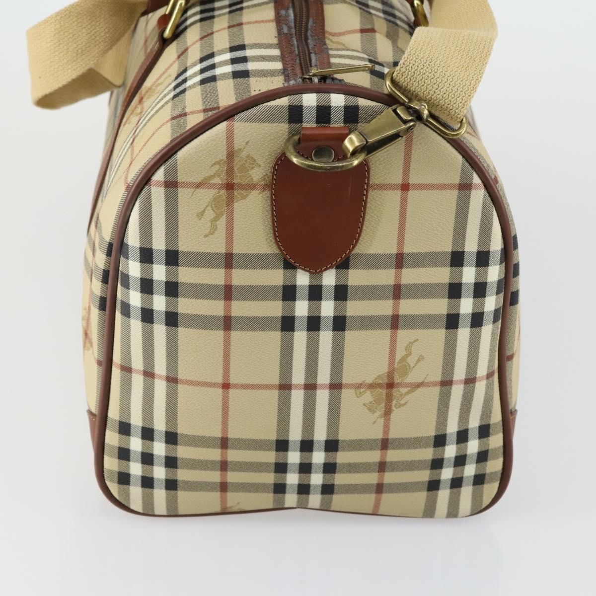 Burberrys Nova Check Boston Bag PVC Leather 2way Beige Gold Auth 156048