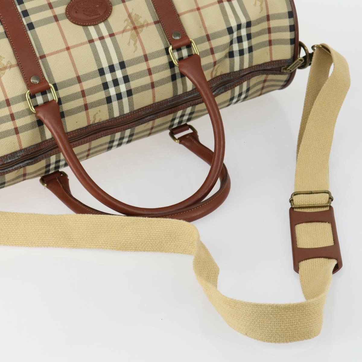 Burberrys Nova Check Boston Bag PVC Leather 2way Beige Gold Auth 156048