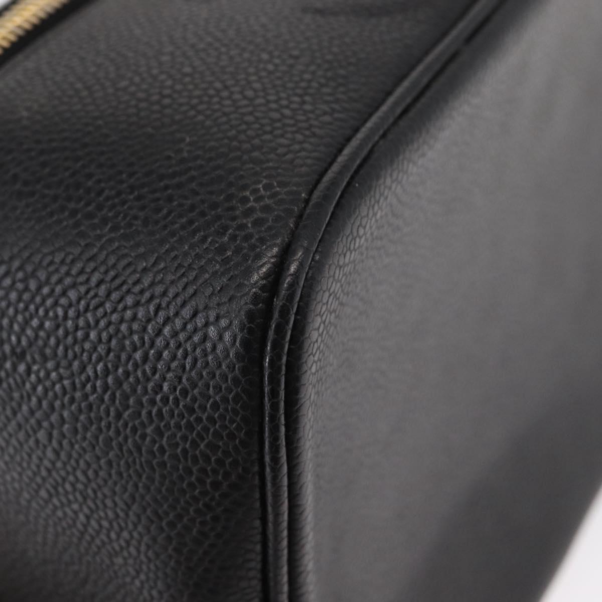 CHANEL COCO Mark Vanity Hand Bag Caviar Skin Black Gold CC Auth 156049