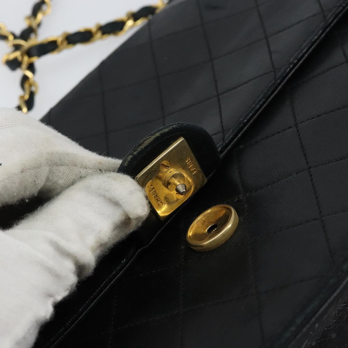 CHANEL Matelasse Chain Shoulder Bag Lamb Skin Black Gold CC Auth 156050