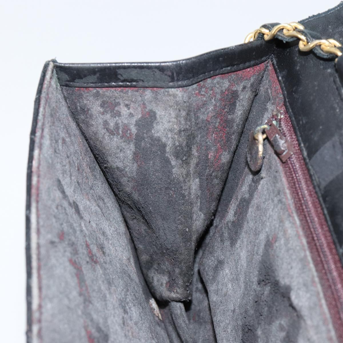 CHANEL Matelasse Chain Shoulder Bag Lamb Skin Black Gold CC Auth 156050