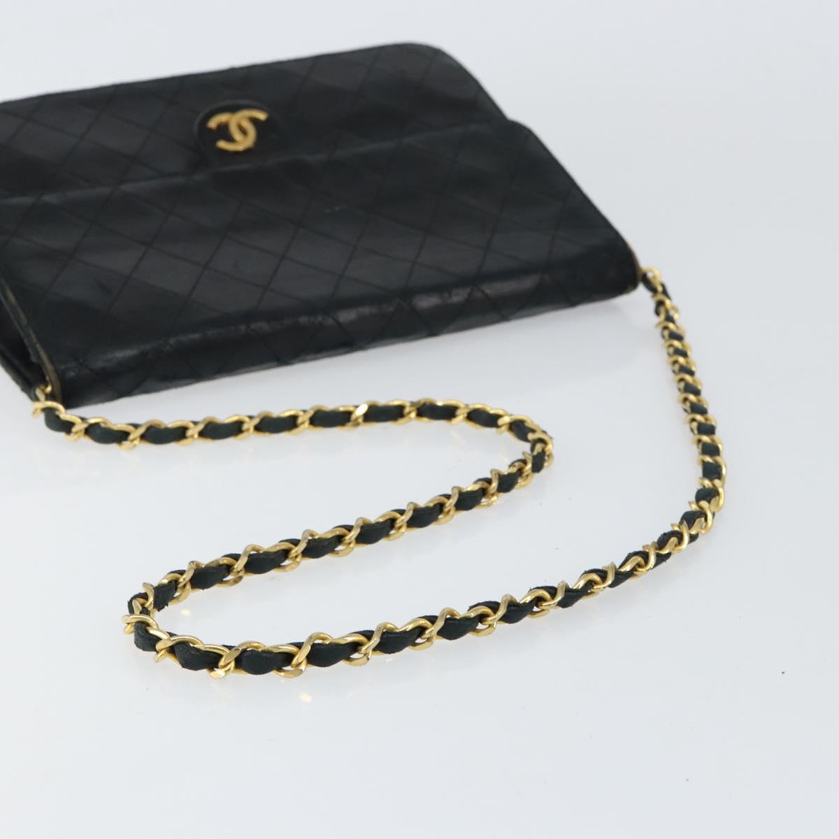 CHANEL Matelasse Chain Shoulder Bag Lamb Skin Black Gold CC Auth 156050