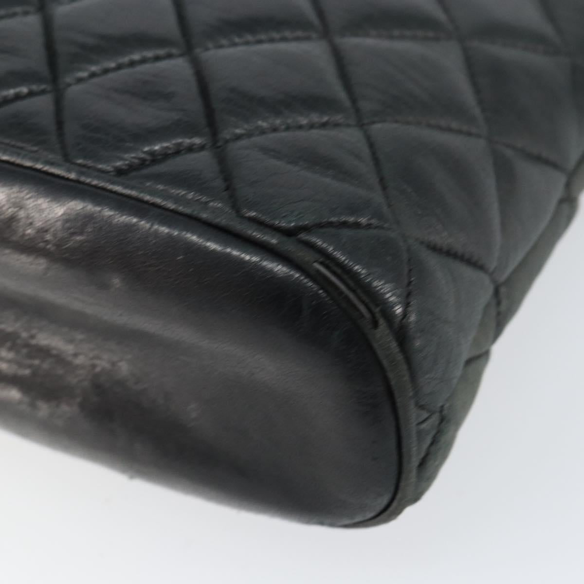 CHANEL Matelasse Chain Shoulder Bag Lamb Skin Black Gold CC Auth 156051