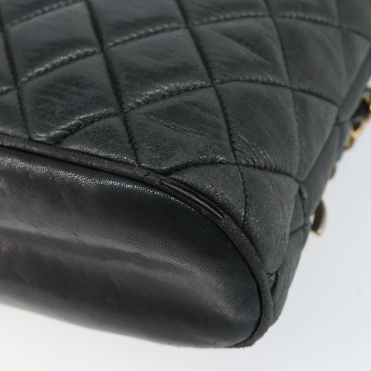 CHANEL Matelasse Chain Shoulder Bag Lamb Skin Black Gold CC Auth 156051