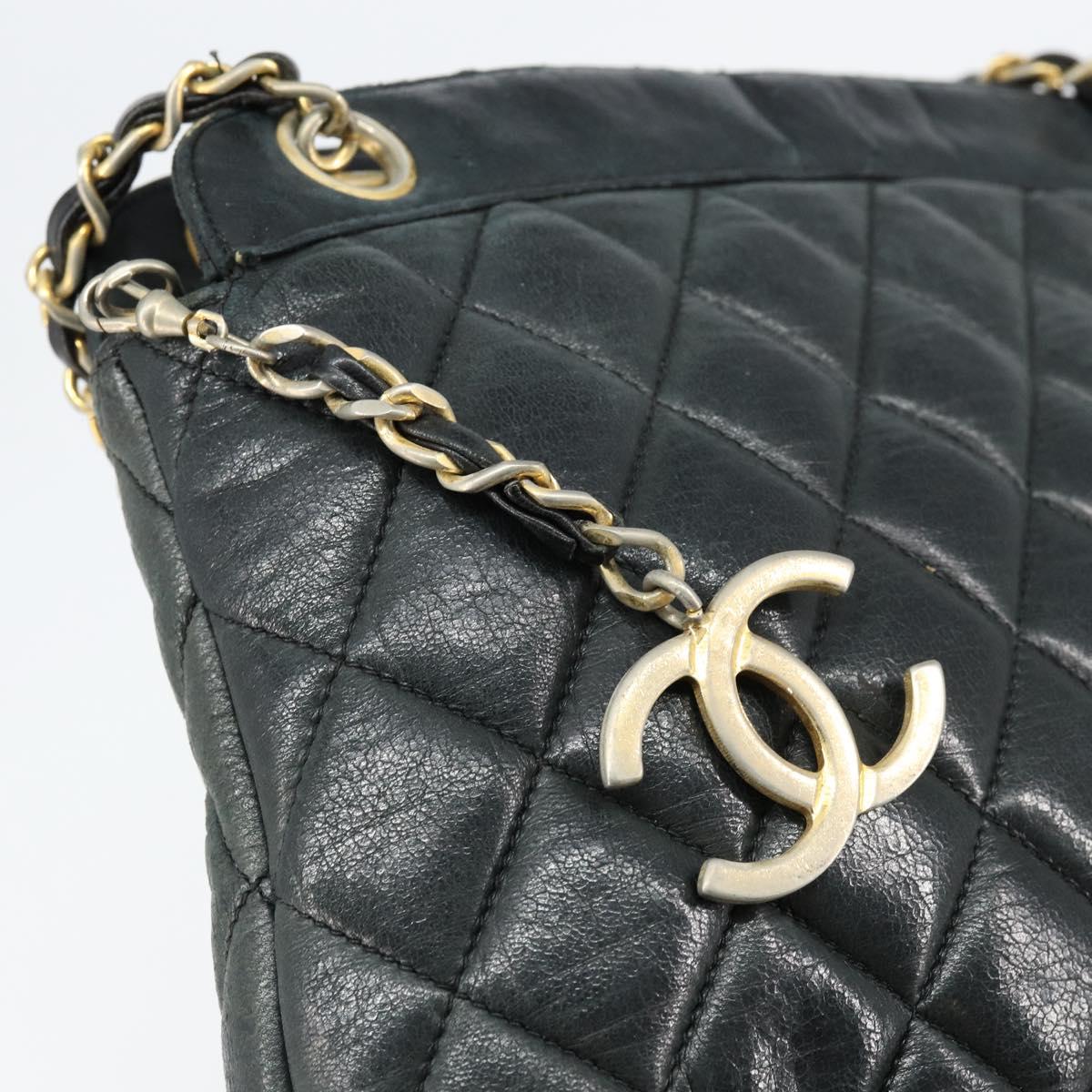 CHANEL Matelasse Chain Shoulder Bag Lamb Skin Black Gold CC Auth 156051