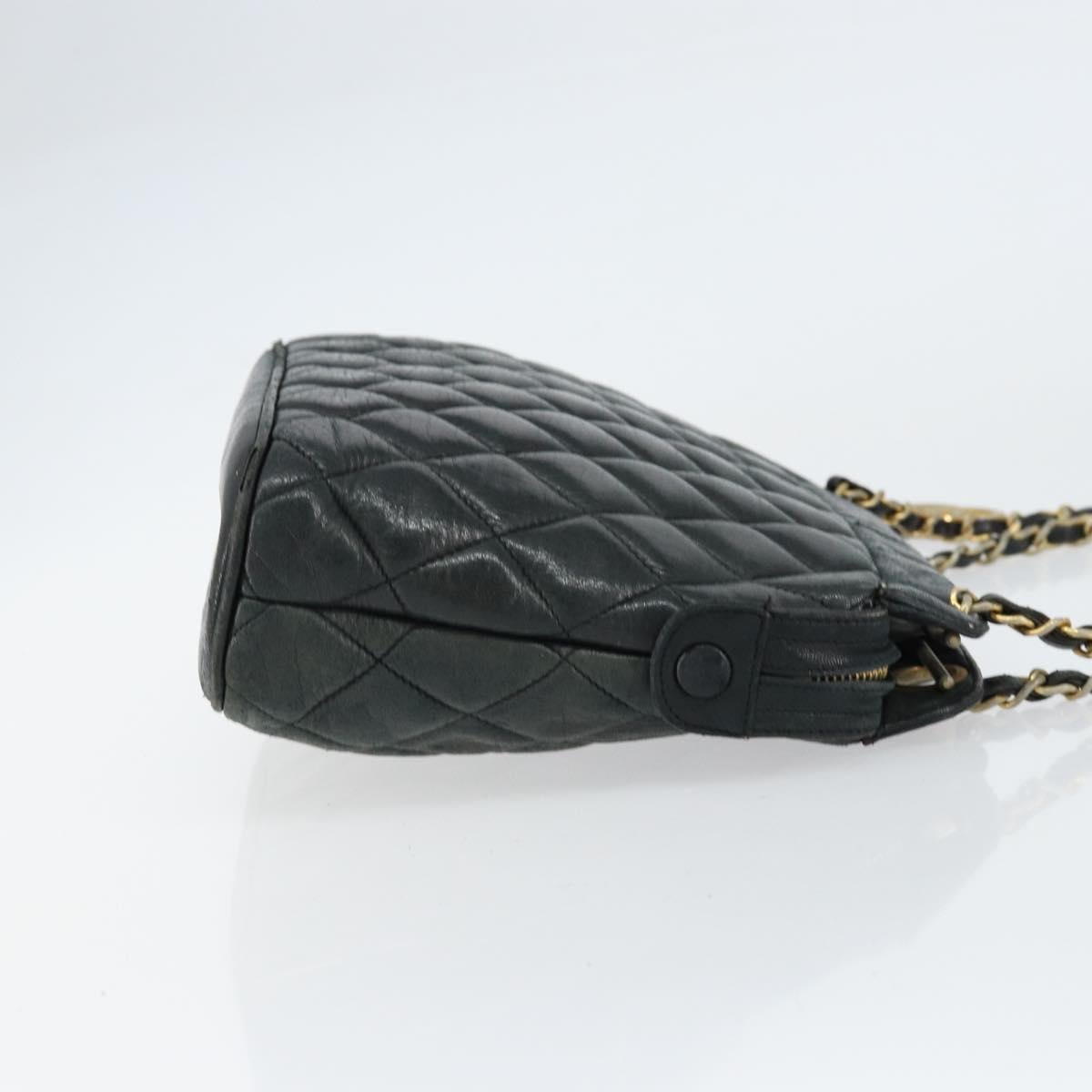 CHANEL Matelasse Chain Shoulder Bag Lamb Skin Black Gold CC Auth 156051