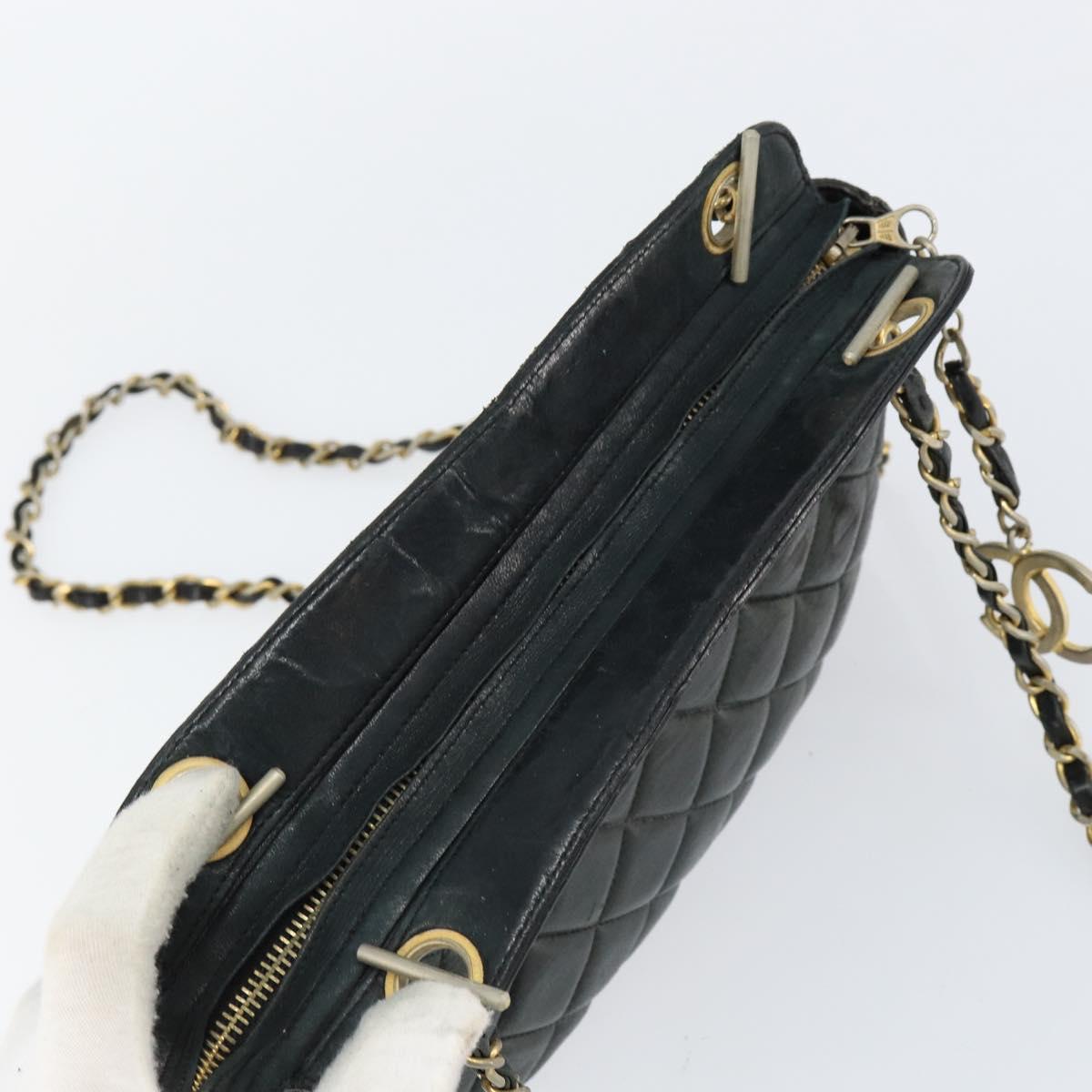 CHANEL Matelasse Chain Shoulder Bag Lamb Skin Black Gold CC Auth 156051