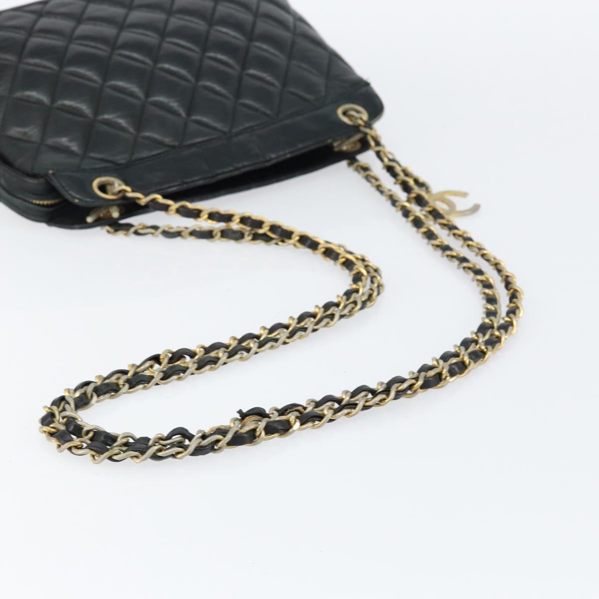 CHANEL Matelasse Chain Shoulder Bag Lamb Skin Black Gold CC Auth 156051