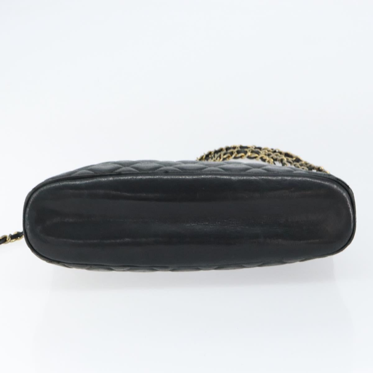 CHANEL Matelasse Chain Shoulder Bag Lamb Skin Black Gold CC Auth 156051