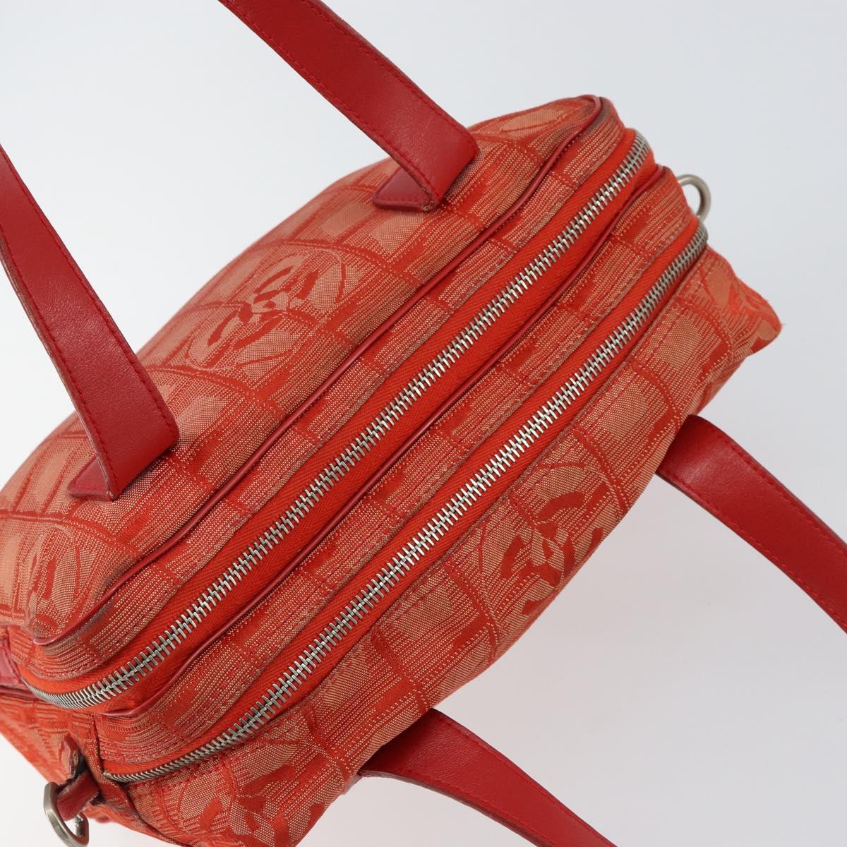 CHANEL New Travel line Hand Bag Nylon Red Silver CC Auth 156052